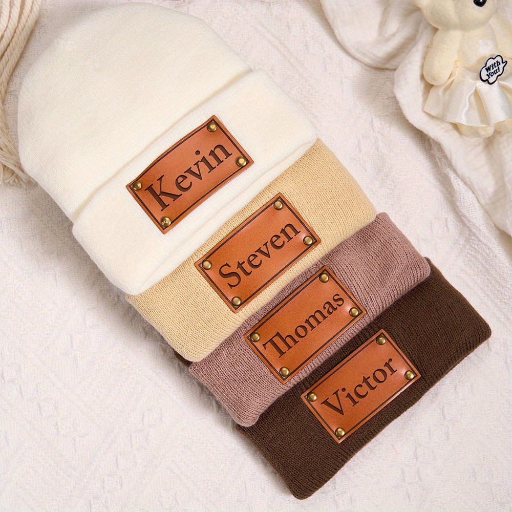 Custom Leather Patch Beanie Cu - Beanie Cuffed Knit 评论和价格