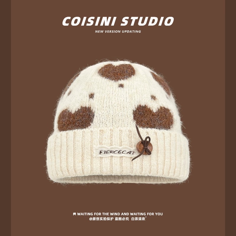 Sweet Heart Pattern Jacquard F - Beanie Cuffed Knit 评论和价格