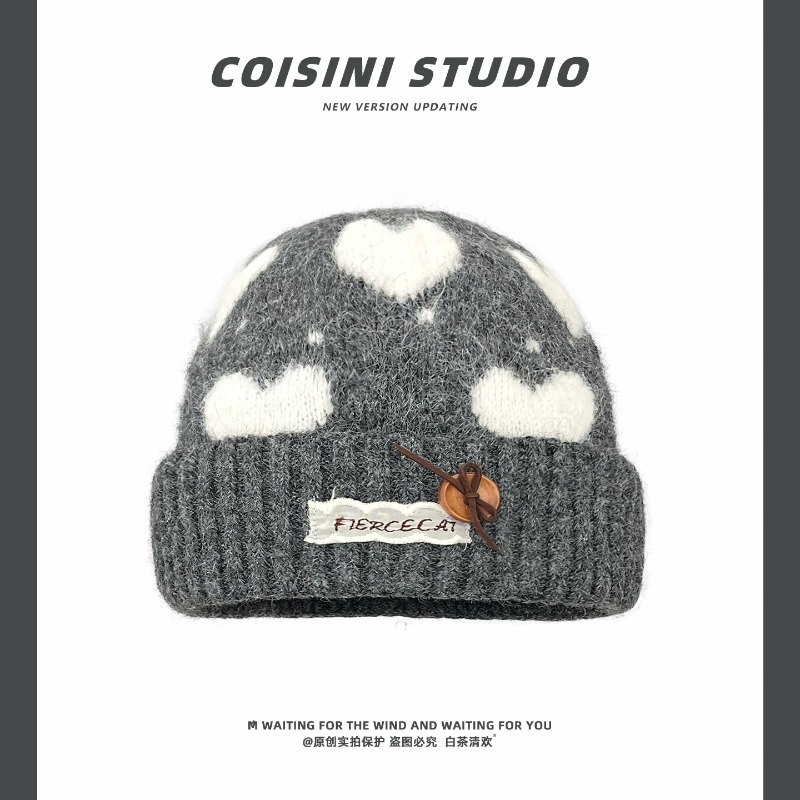 Sweet Heart Pattern Jacquard F - Beanie Cuffed Knit 评论和价格
