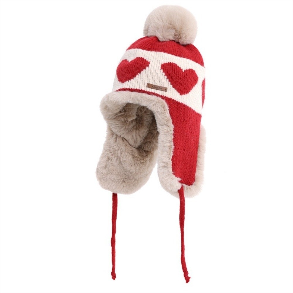 Polyester Heart Pattern Ear Fl - Winter Trapper Hat 评论和价格