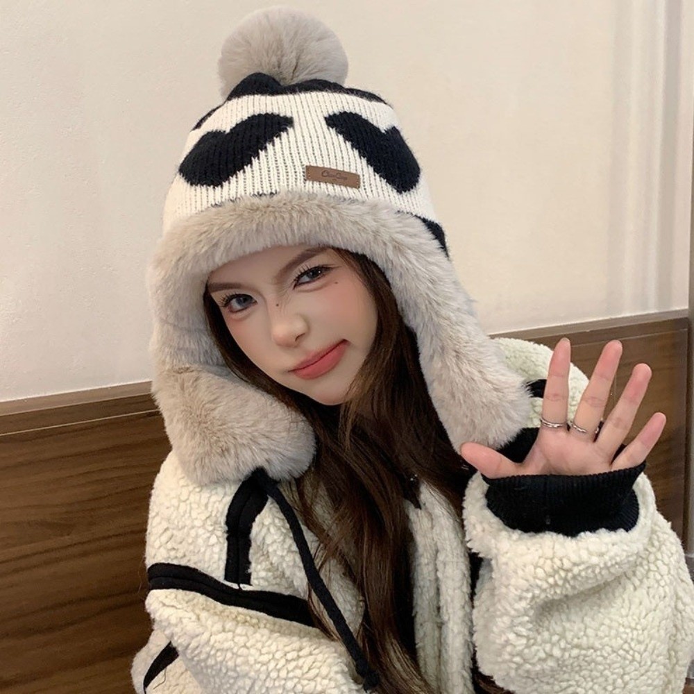 Polyester Heart Pattern Ear Fl - Winter Trapper Hat 评论和价格