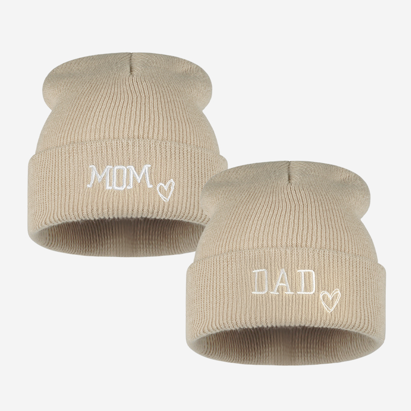 2pc Adult MOM DAD Embroidery M - Beanie Cuffed Knit 评论和价格