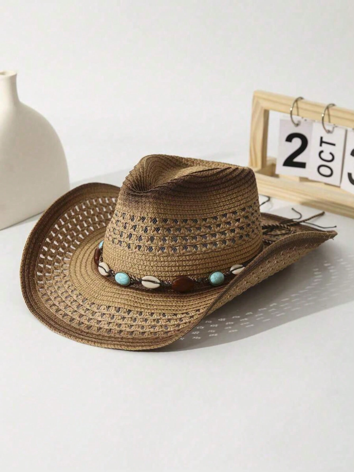 Unisex Brown Hollow Straw Cowb - Cowboy Hat Straw 评论和价格