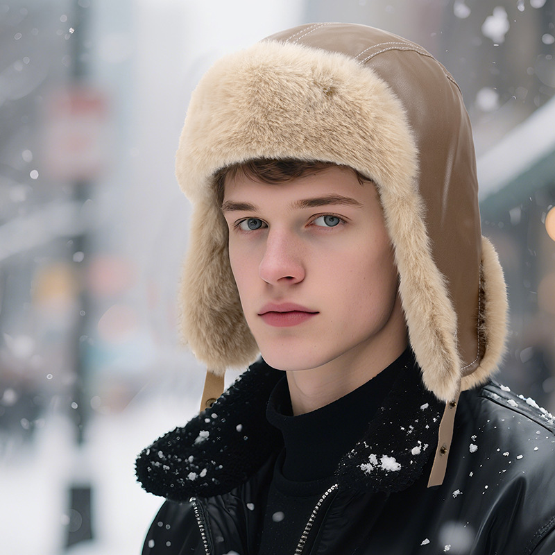 Men Winter Warm PU Leather Tra - Winter Trapper Hat 评论和价格
