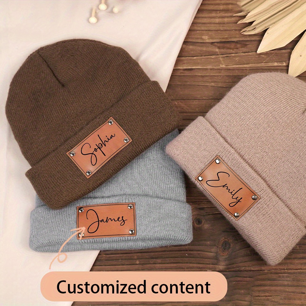 Custom Name Leather Label Knit - Beanie Cuffed Knit 评论和价格